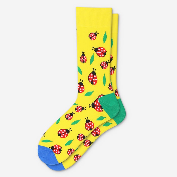 Cotton ladybug funky design socks yellow