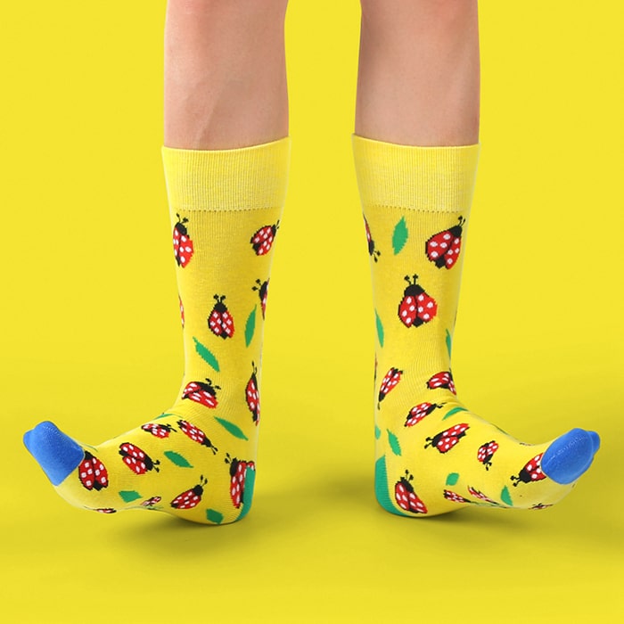 Cotton ladybug funky design socks yellow