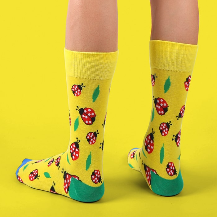 Cotton ladybug funky design socks yellow